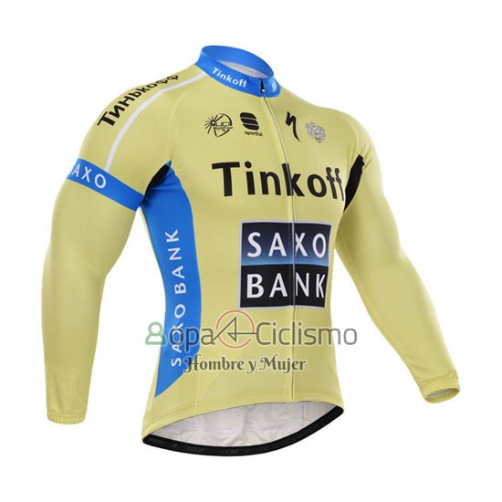 Tinkoff Saxo Bank Ropa Ciclismo Culotte Largo 2015 Mangas Largas Azur y AMarillo